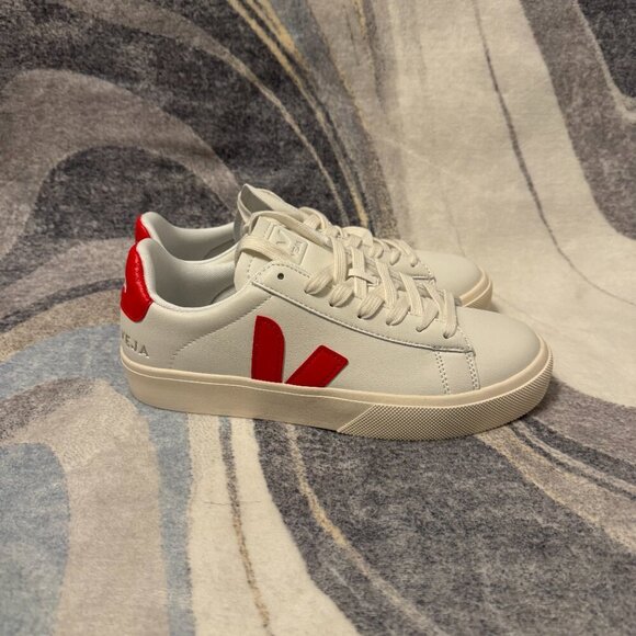 Veja Campo Canvas White Pekin Red Leather Womens Size 6.5 - Picture 3 of 5